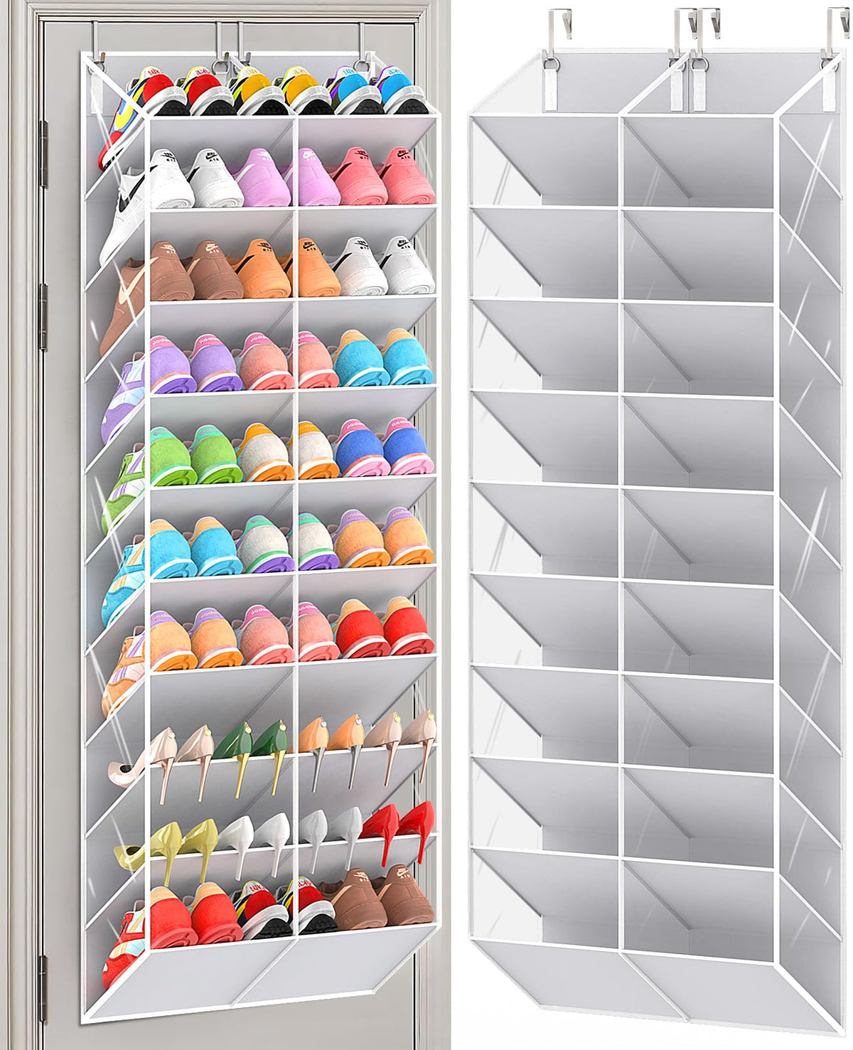 UVIAHOMI 20-30 Pairs Over the Door Shoe Organizer, Clear Pockets Hanging Shoe Storage for Closet, 10-Tier Door Shoes Rack, Handing Shoes Holder Fit All the Family's Sneakers, Boots, Heels, Black