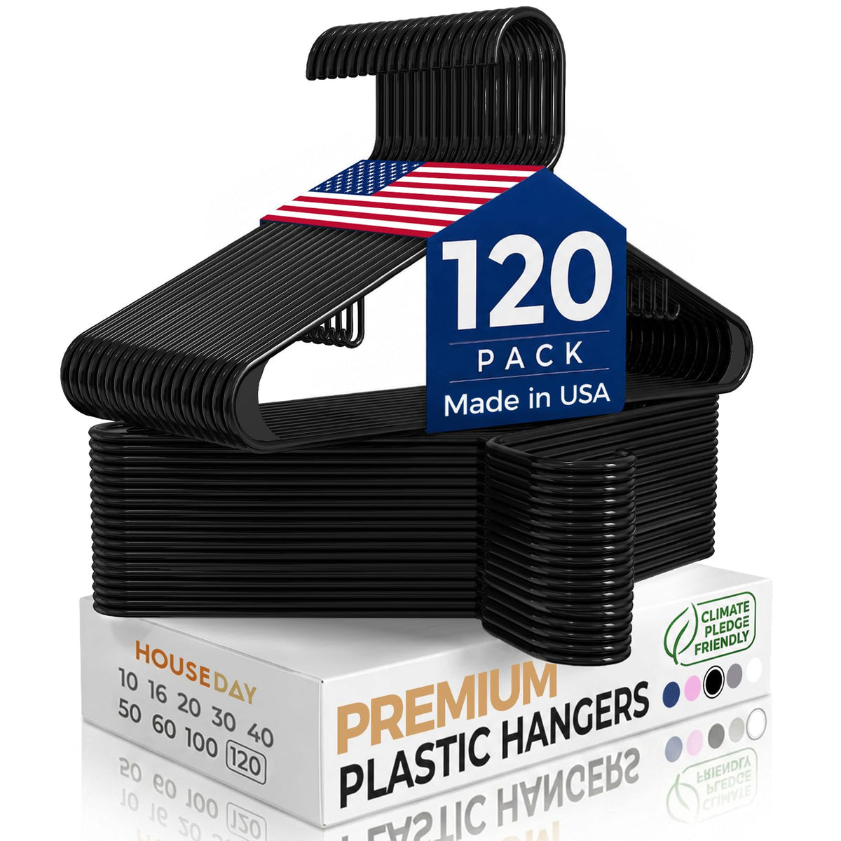 HOUSE DAY Black Plastic Hangers 16 Pack, Slim Space-Saving Clothes Hangers