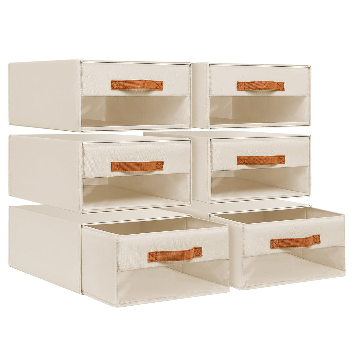 DIMJ Closet Organizers and Storage - Fabric Bins with Drawers for Closet Foldable Clothes Organizers with Clear Window, Stackable Storage Drawers Units for Bedroom, Living Room, 4-Pack, Grey