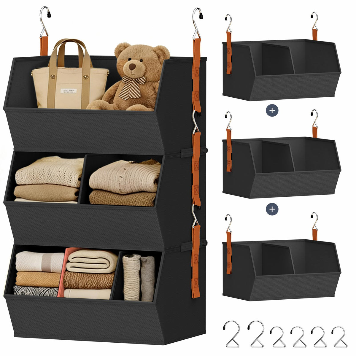 Hanging Closet Organizer Extra Large, Clothes Hanging Shelves for Closet with Divider, Collapsible Closet Storage System, Fabric Closet Hanging Organizer for Home, Dorm, Rv, ,Handbags, Underwear, Sock