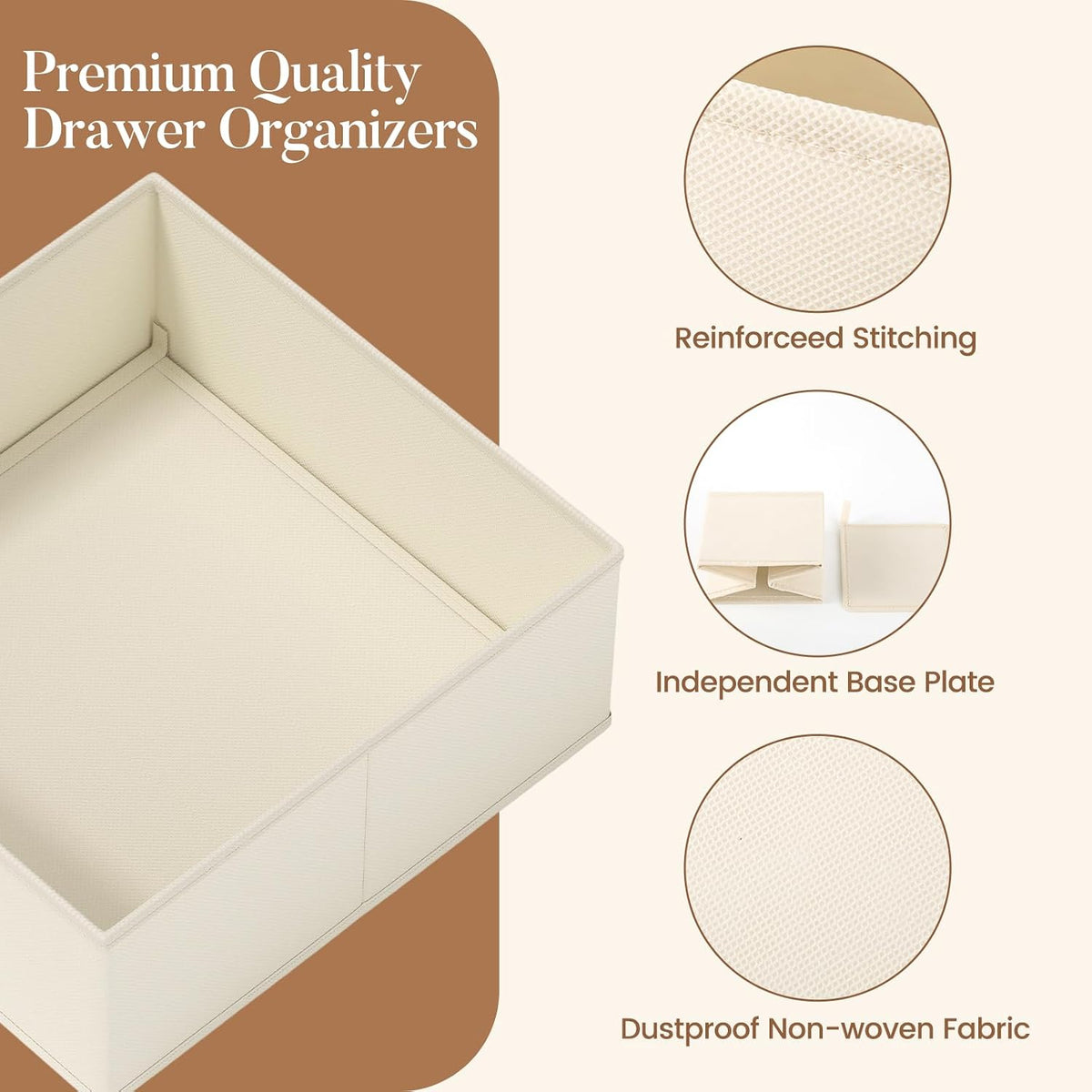Drawer Organizer Storage for Clothes, Socks, 10 Pack, Beige