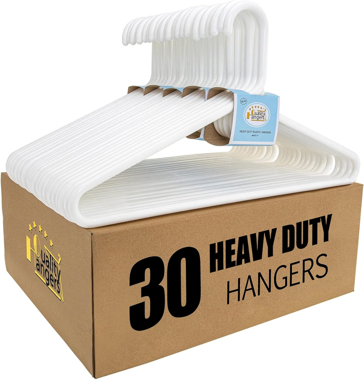 Quality White Plastic Hangers 30 Pack - Super Thick Heavy Duty Multipack for Clothes - Strong Standard Closet Clothing Hangers with Hook for Scarves and Belts-17 for Coats (White, 30)