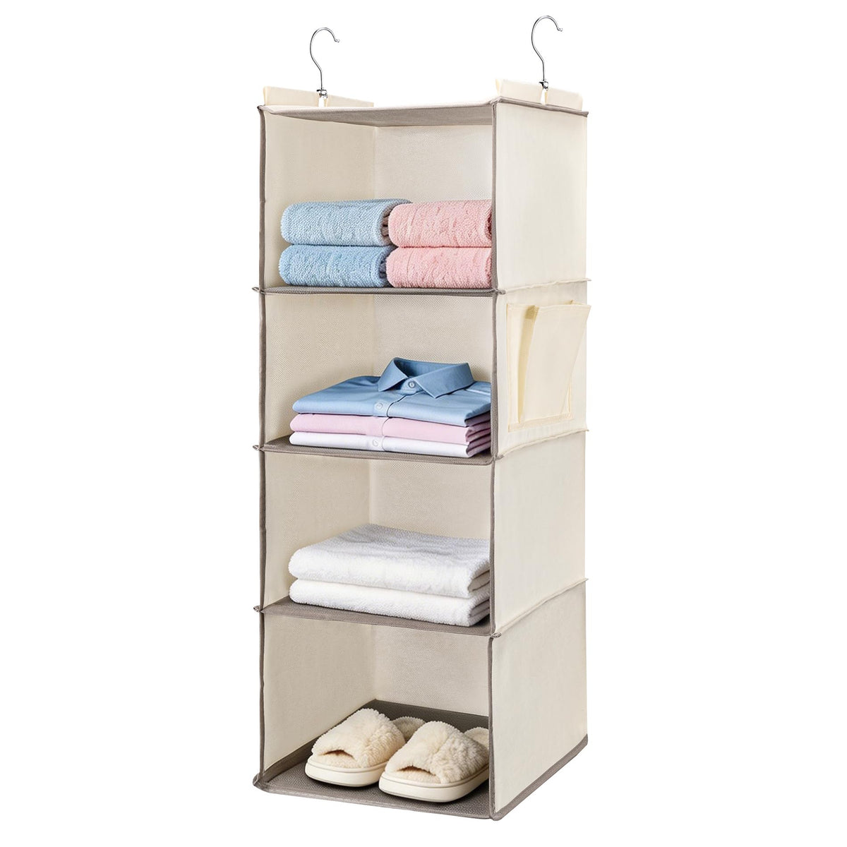 Hanging Closet Organizer and Shelves,4 Shelves with 1 Side Pockets (Grey)