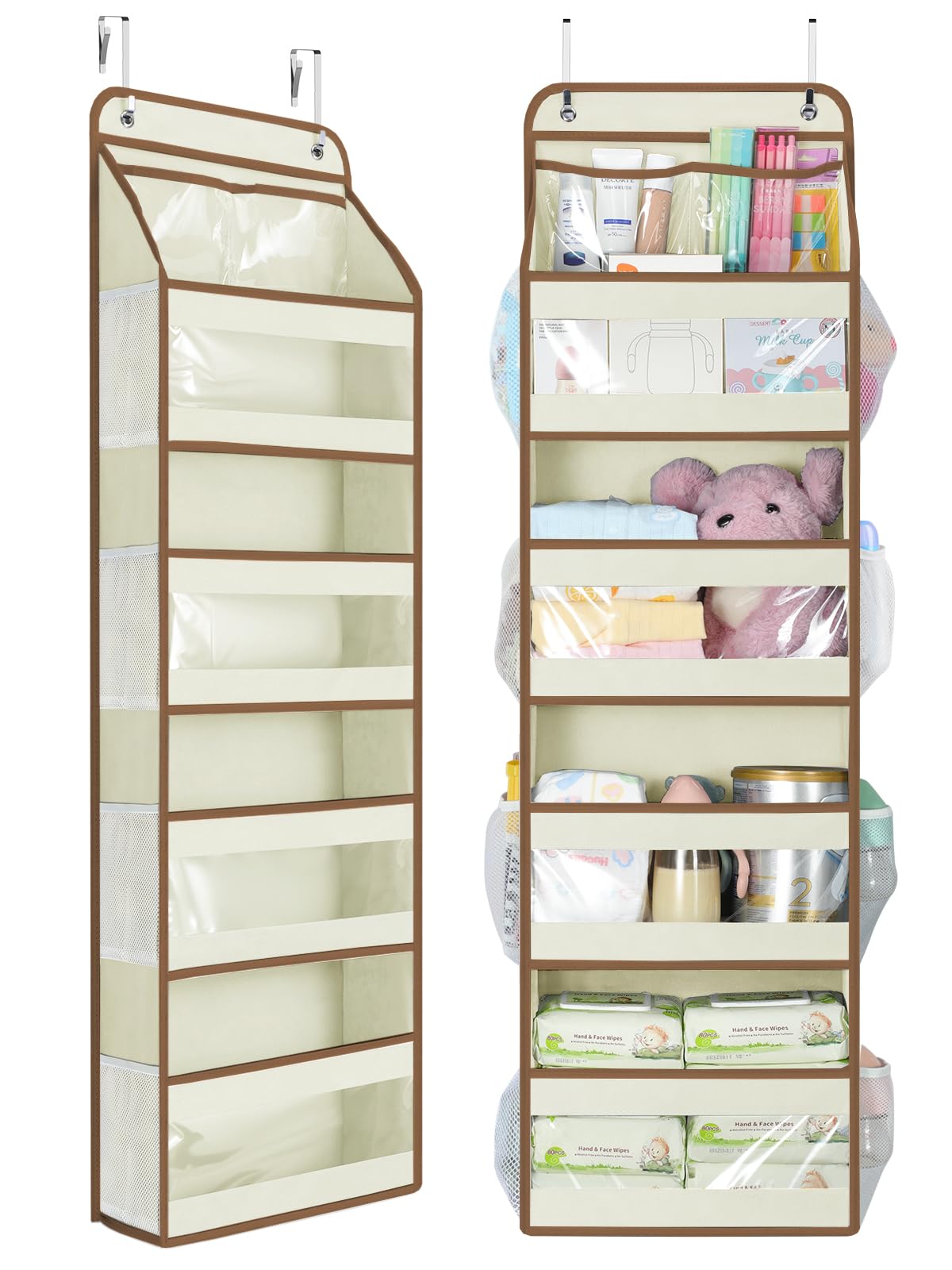 Yecaye 5 Tier Over the Door Organizer, Swing-proof Door Organizer Hanging with Clear PVC Windows, Behind the Door Storage for Bedroom Nursery Closet Laundry Pantry Bathroom, Grey
