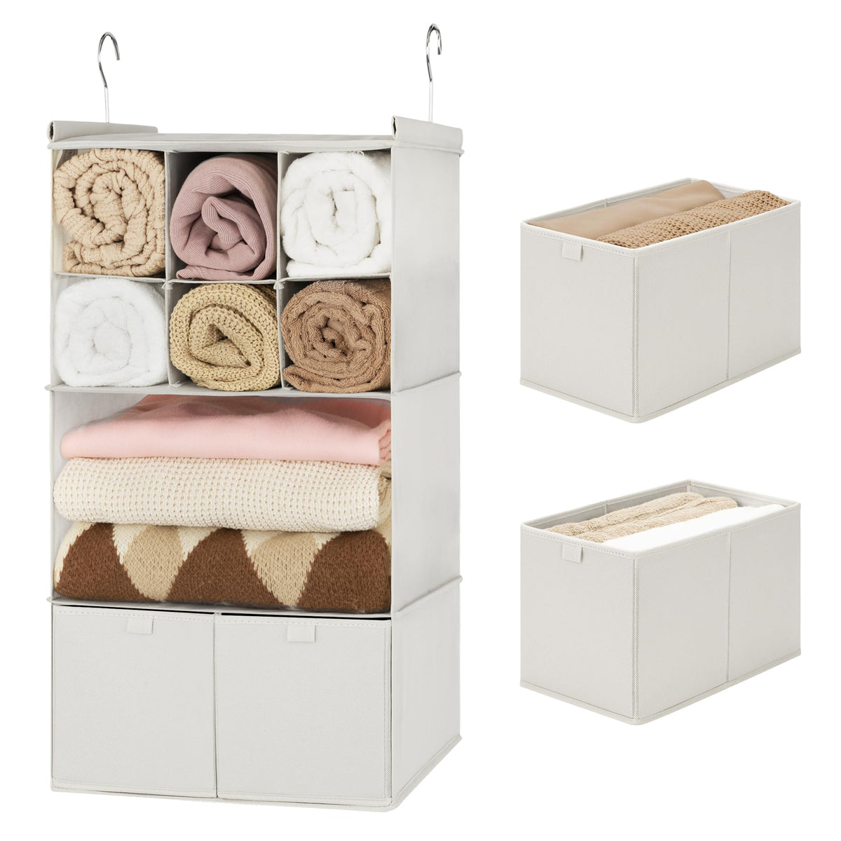 GRANNY SAYS 3-Shelf Hanging Closet Organizer, Foldable Storage, Gray