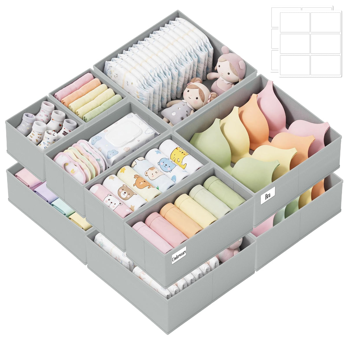 Drawer Organizer Storage for Clothes, Socks, 10 Pack, Beige