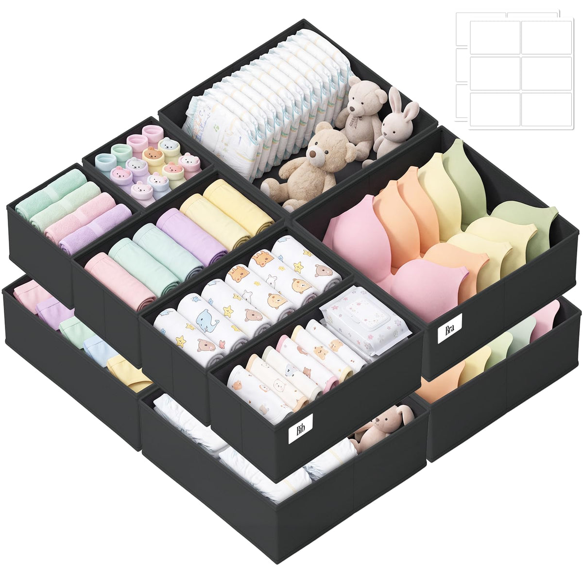 Drawer Organizer Storage for Clothes, Socks, 10 Pack, Beige