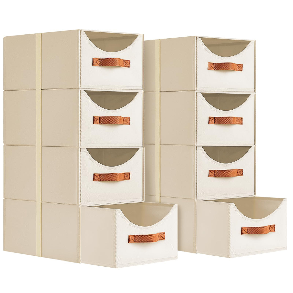 Homsorout Stackable Storage Drawers - Collapsible Storage Bins with Drawers, 4 Pack Closet Shelf Organizer Basket, Fabric Pull Out Organizer for Bedroom, Living Room, Dorm, Beige