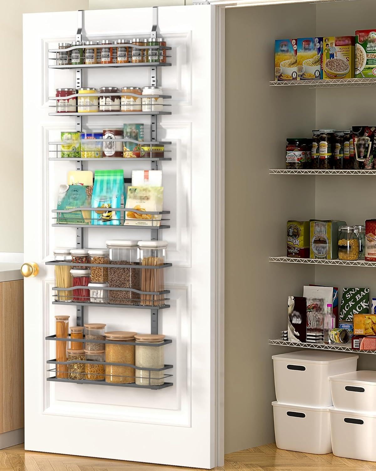 Moforoco White 9-Tier Over The Door Pantry Organizer, Pantry Organization And Storage, Metal Hanging Spice Rack Shelves Door, Home & Kitchen Essentials, Laundry Room Bathroom Organization