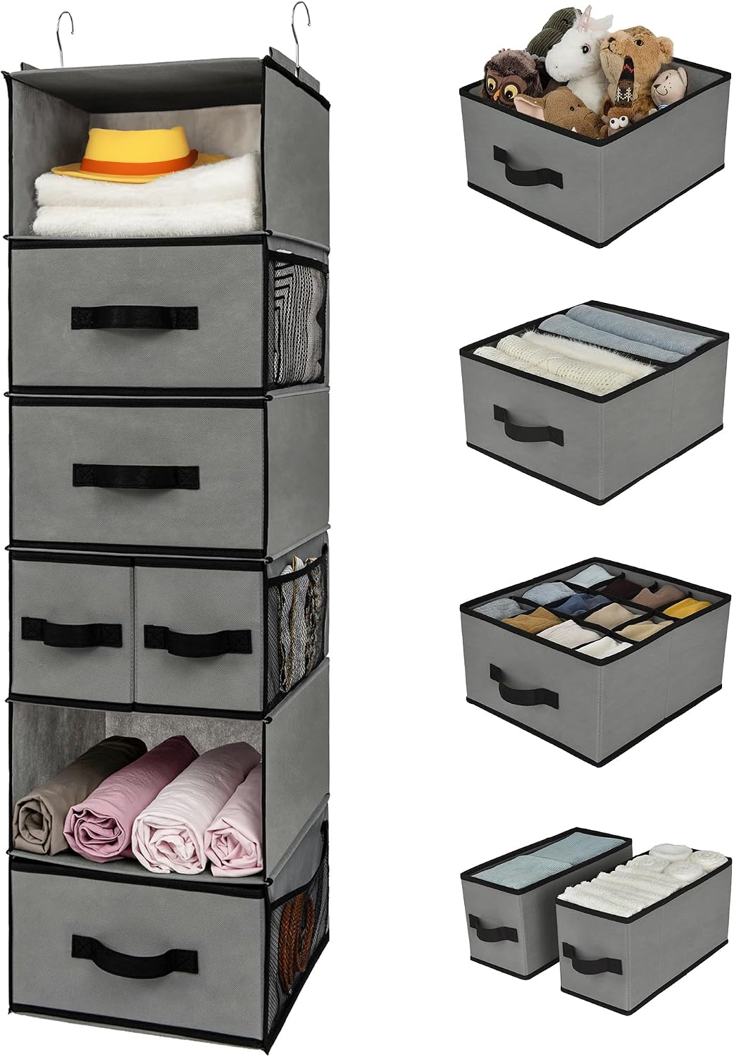 GRANNY SAYS Hanging Closet Organizer, 5 Drawers, 6 Shelves, 6 Pockets, Gray