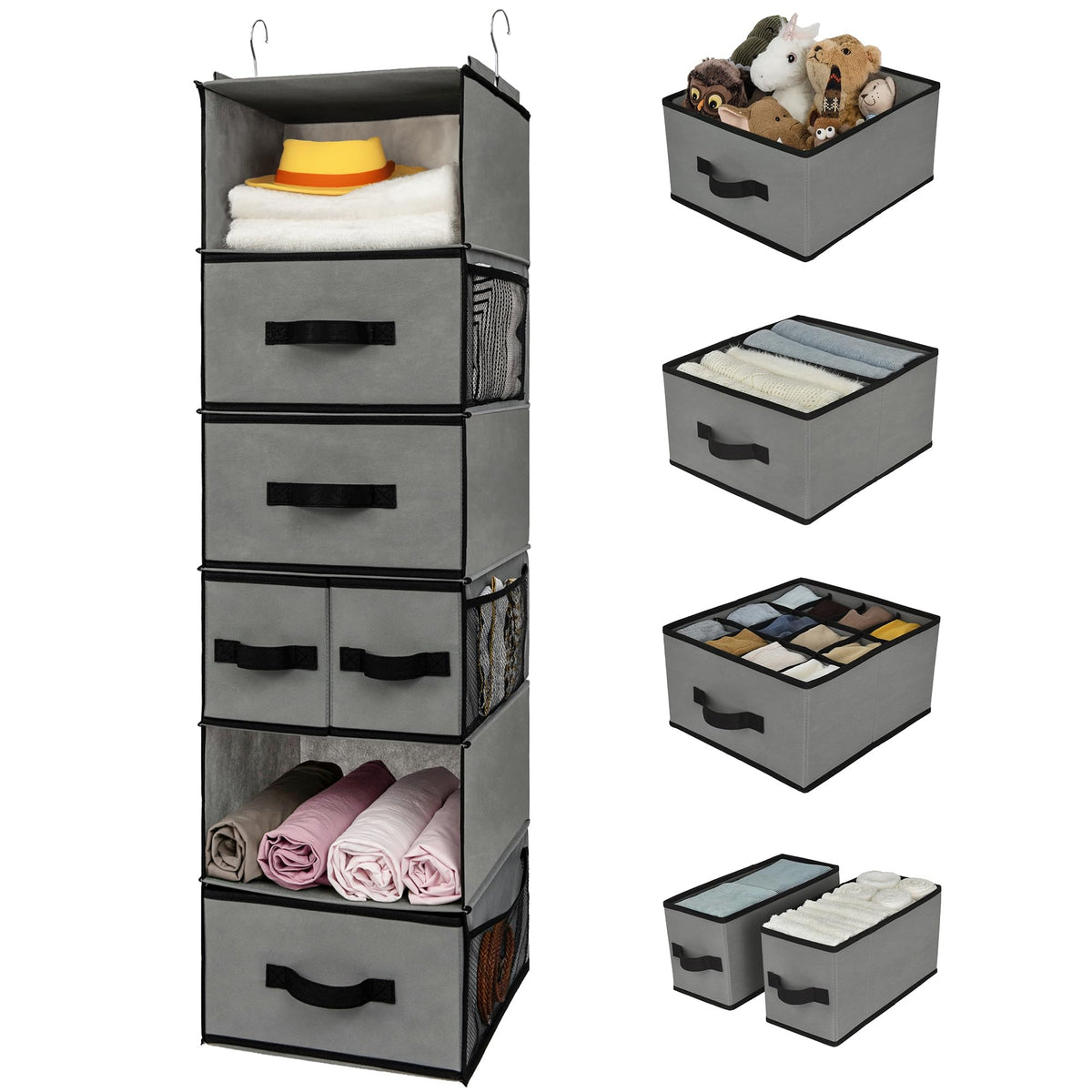 GRANNY SAYS Hanging Closet Organizer, 5 Drawers, 6 Shelves, 6 Pockets, Gray