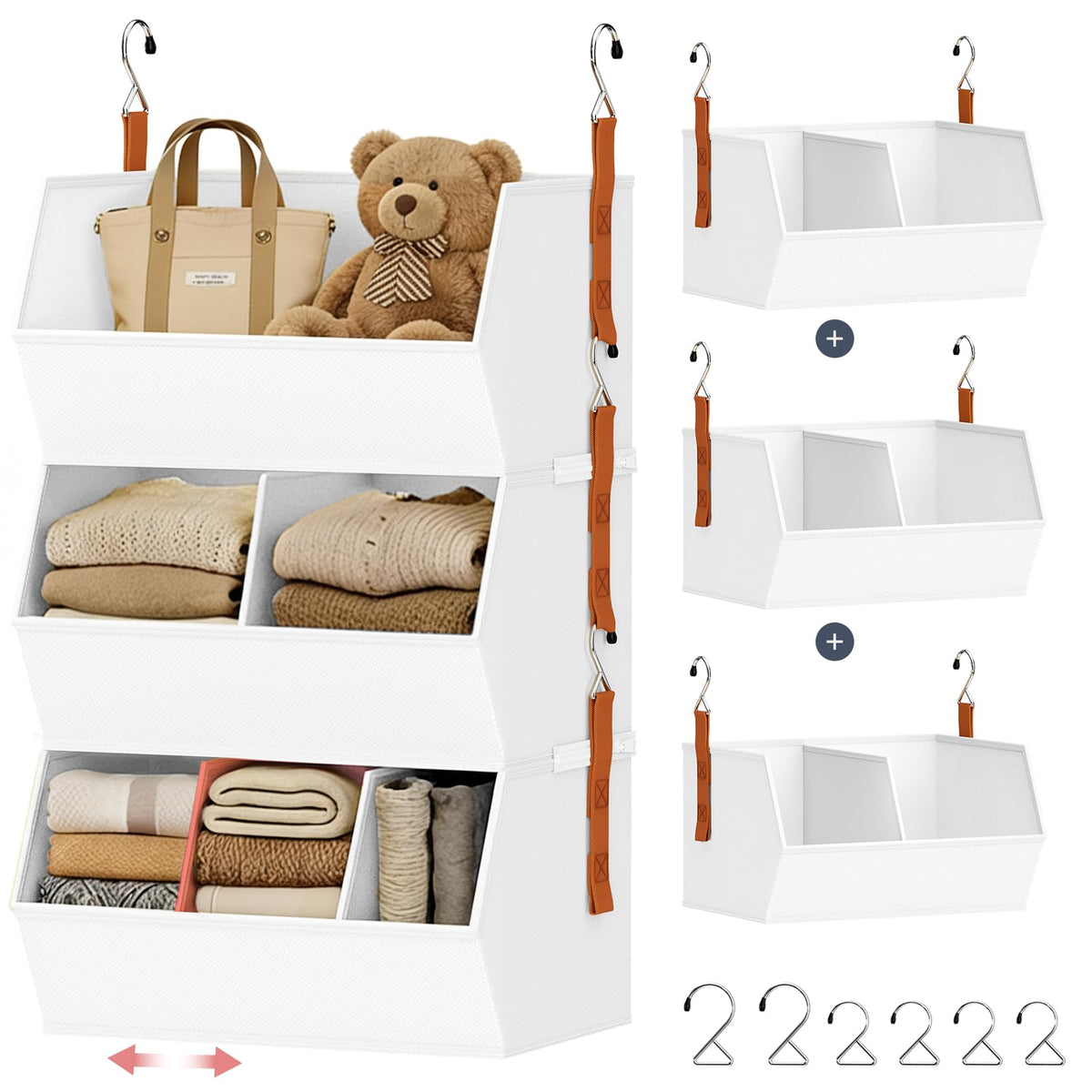 Hanging Closet Organizer Extra Large, Clothes Hanging Shelves for Closet with Divider, Collapsible Closet Storage System, Fabric Closet Hanging Organizer for Home, Dorm, Rv, ,Handbags, Underwear, Sock