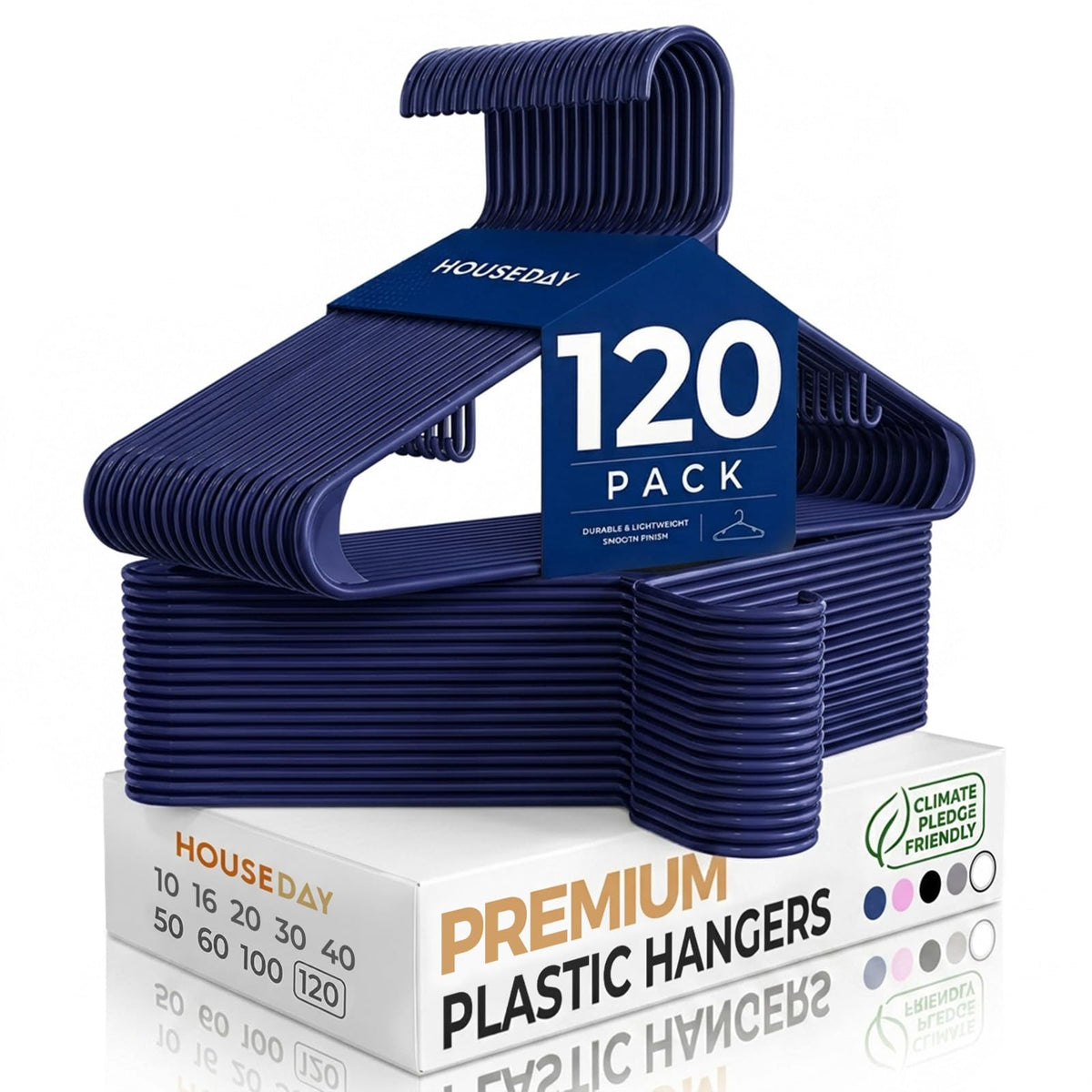HOUSE DAY Black Plastic Hangers 16 Pack, Slim Space-Saving Clothes Hangers