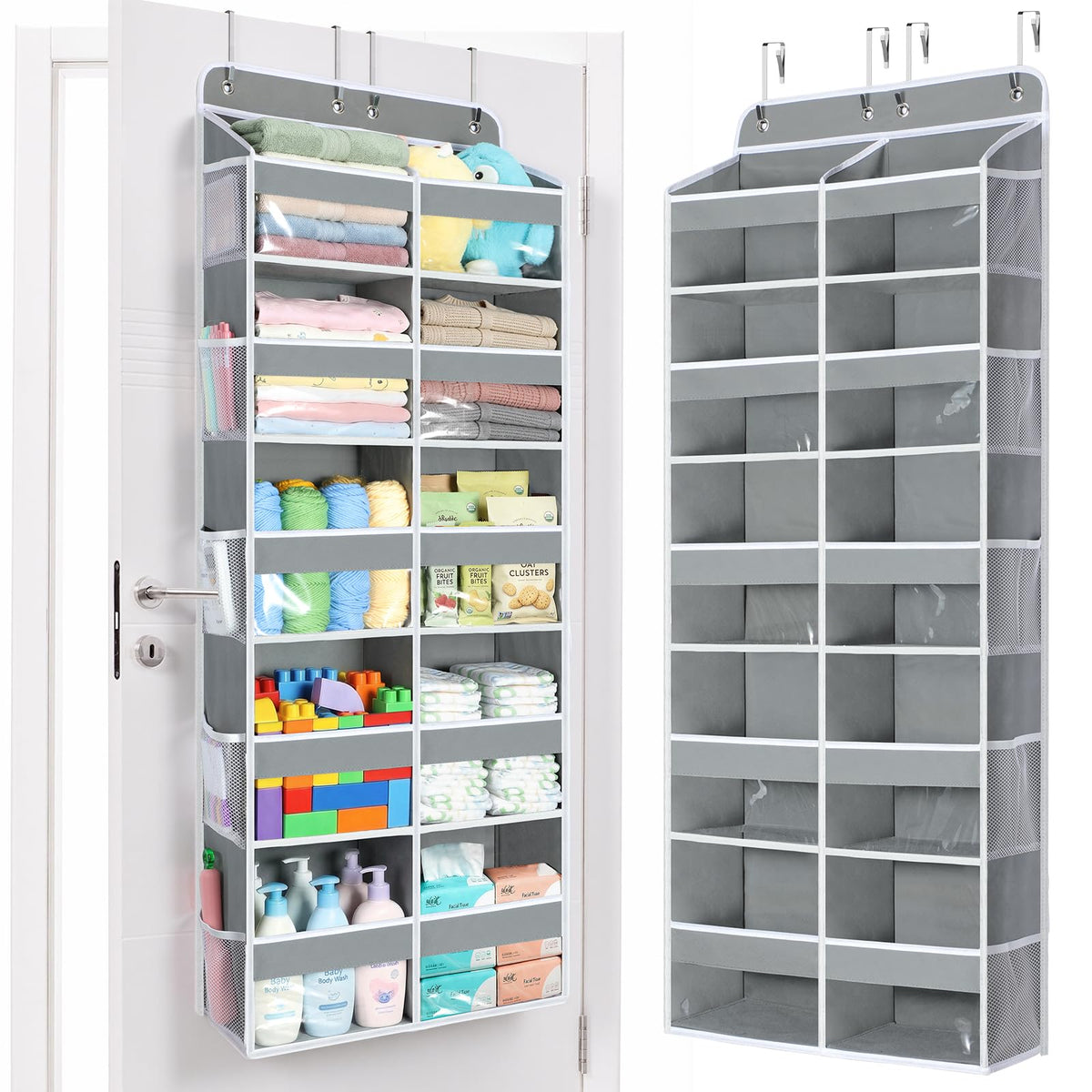 Yecaye Over The Door Organizer, 5 Tier Extra Large Behind Door Storage of 10 Compartments, 80lbs Heavy Duty Door Organizer Hanging with Clear Window for Closet Bedroom Pantry Bathroom, Grey