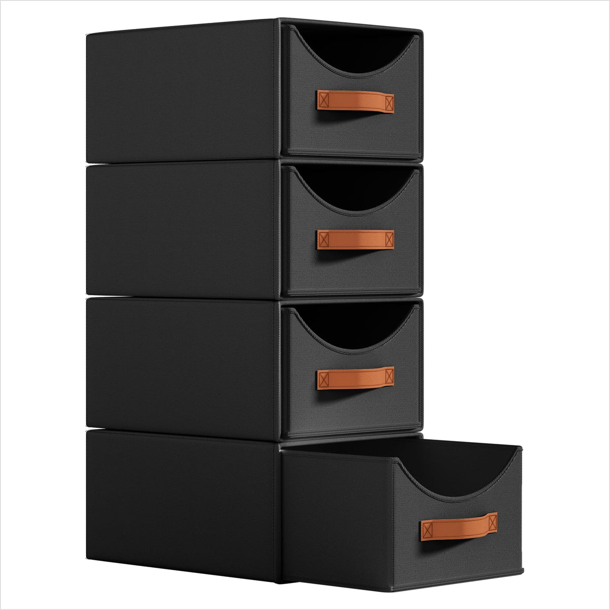 Homsorout Stackable Storage Drawers - Collapsible Storage Bins with Drawers, 4 Pack Closet Shelf Organizer Basket, Fabric Pull Out Organizer for Bedroom, Living Room, Dorm, Beige