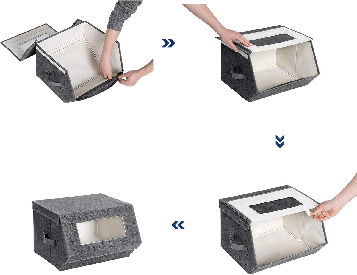 SONGMICS Stackable Storage Bins, Set of 2, with Lids and Front Windows