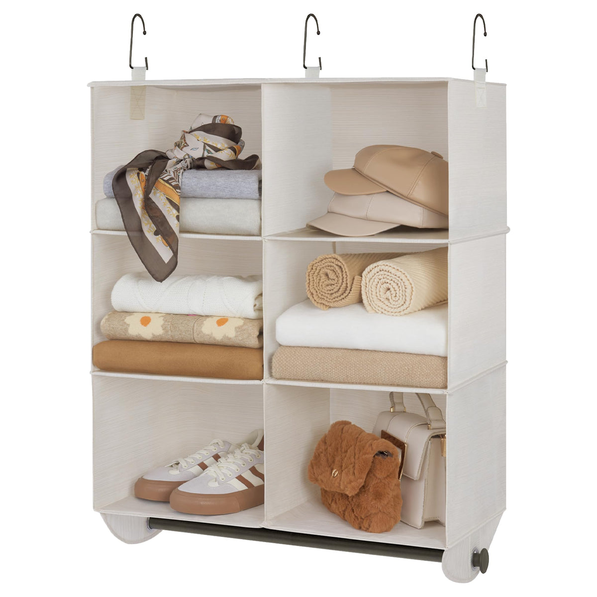 StorageWorks Hanging Closet Organizer with Rod, 4 Sections, 2 Tiers, White