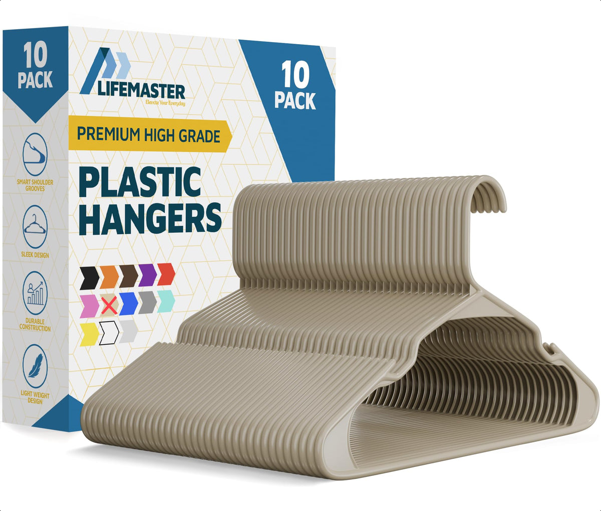 Lifemaster Plastic Clothes Hanger Set - 30 Pieces Versatile, Lightweight, Space-Saving, Non-Slip, Slim Designed, Dry and Wet Clothes Hanger Set - White