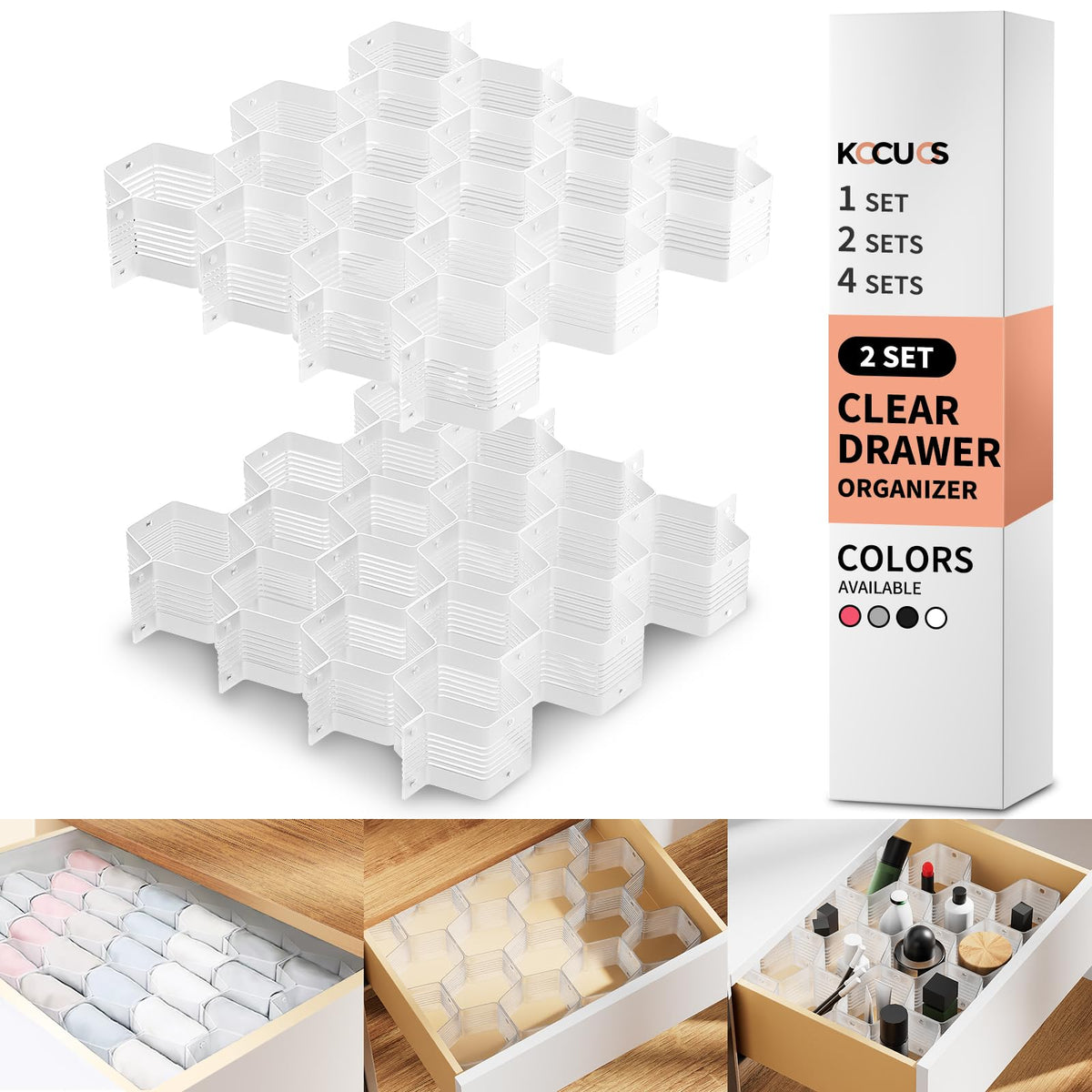 Honeycomb Separator Adjustable Drawer Organizer Divider for Underwear Belt-Scarf Socks Organizer (White(1pc))