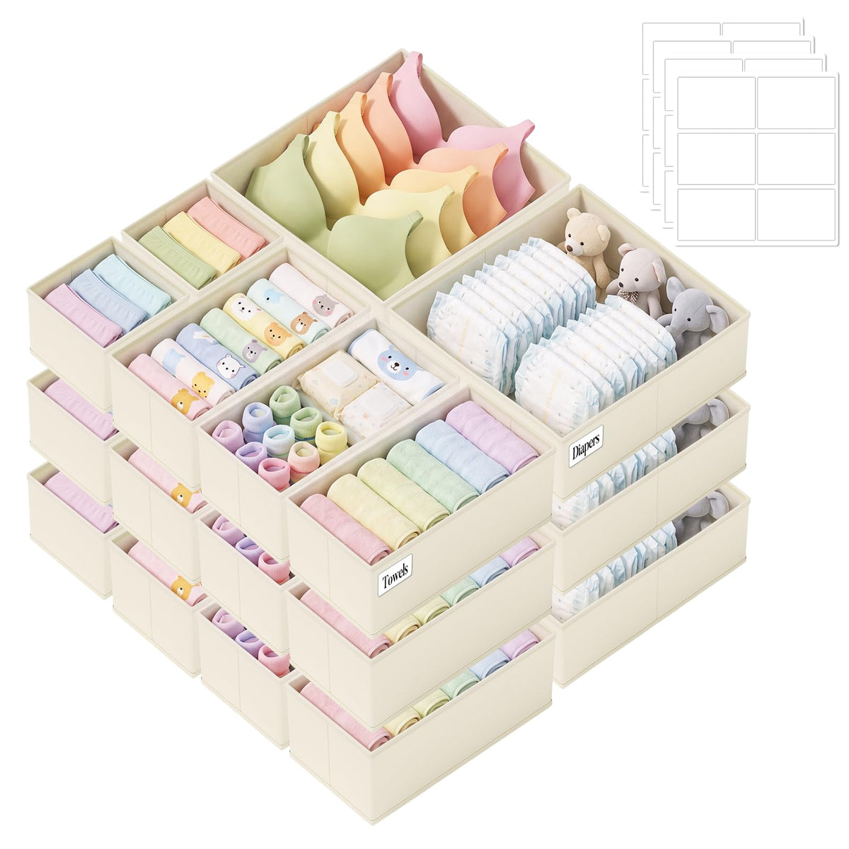 Drawer Organizer Storage for Clothes, Socks, 10 Pack, Beige