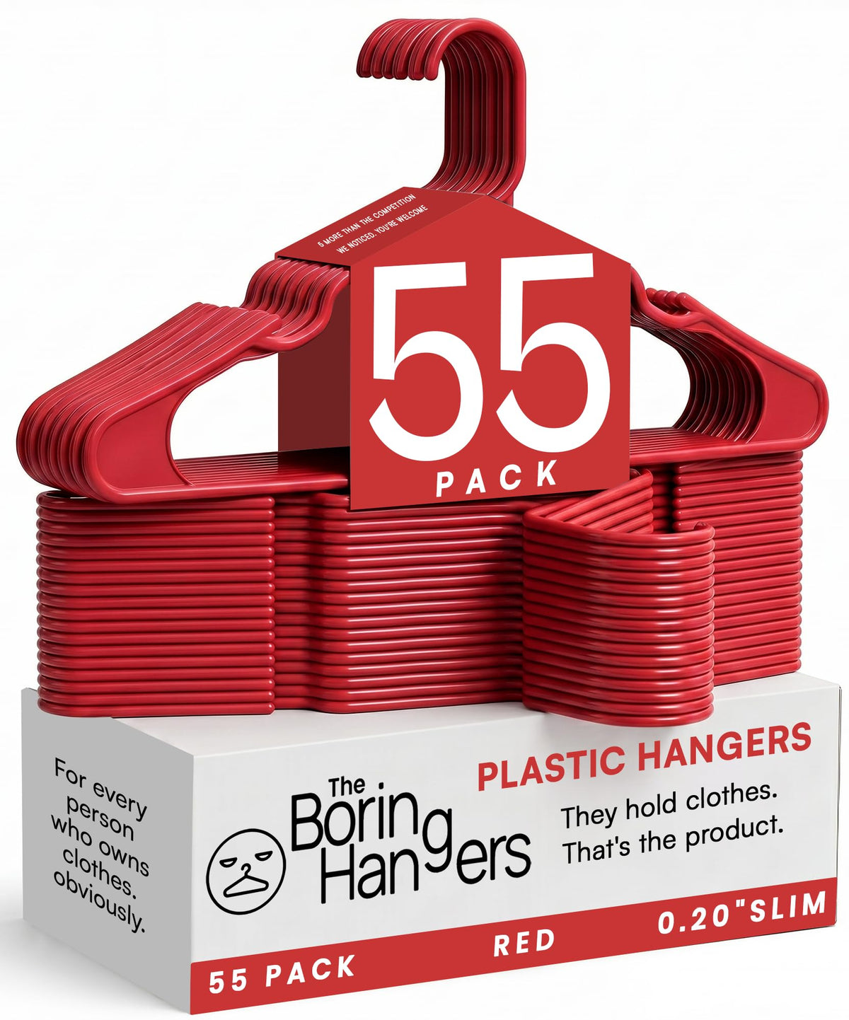 White Plastic Hangers 55 Pack - 10 lb Heavy Duty Plastic Clothes Hangers for Closet - 0.20" Thin, Slim & Space Saving White Coat Hangers for Shirts, Dresses, Jackets, Pants