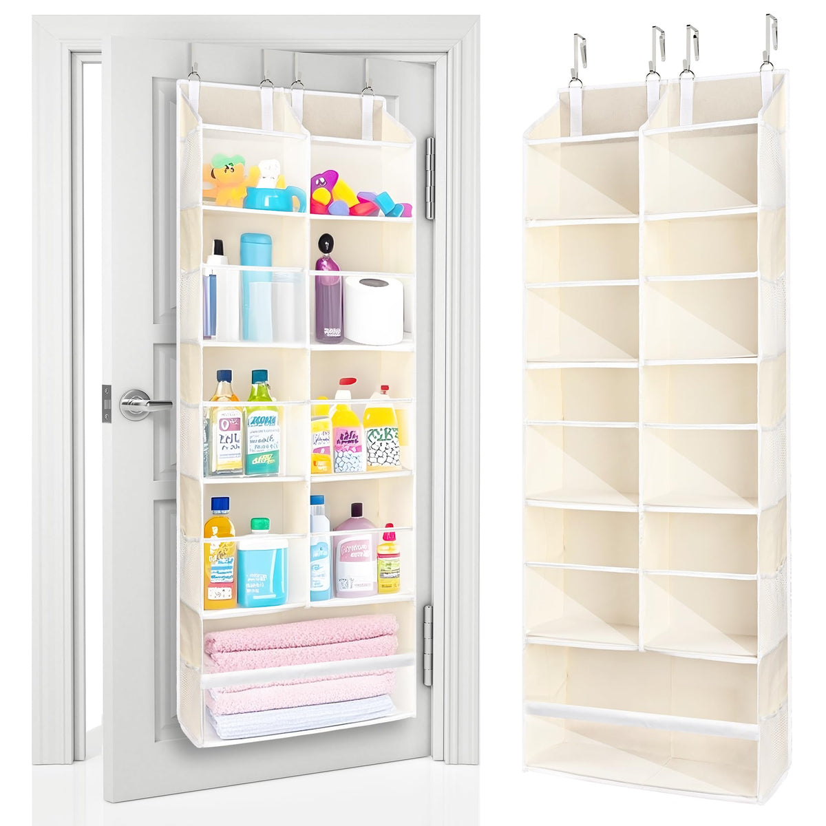 ULG 1 Pack Over Door Organizer with 5 Large and 10 Mesh Side Pockets, 44 lbs Weight Capacity Hanging Storage with Clear Window Kids Toys, Shoes, Diapers, Dark Grey, 5 Layers