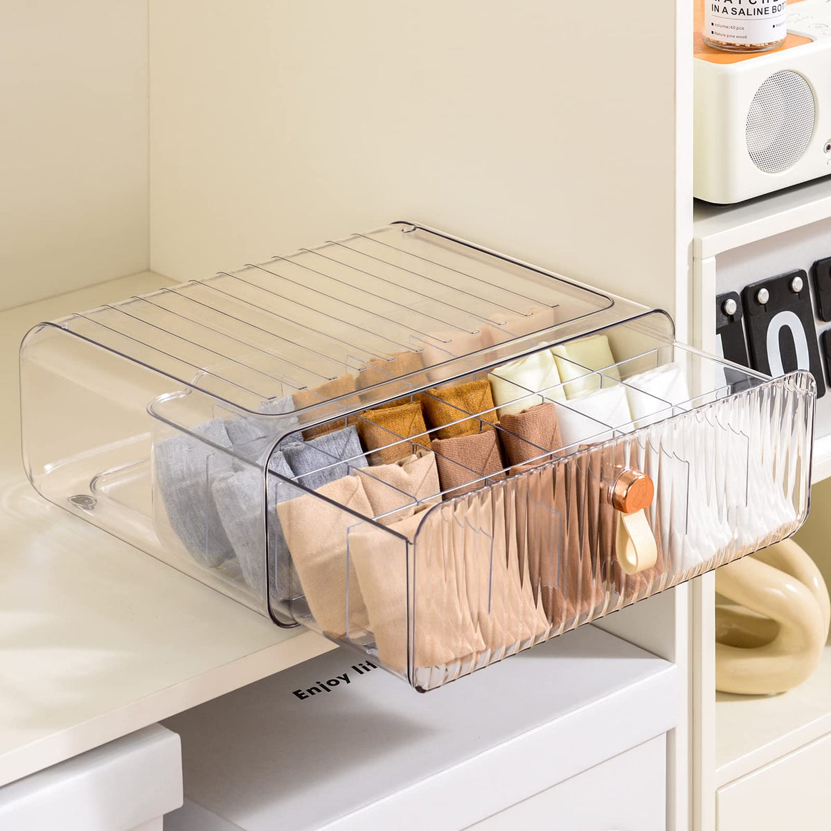 Underwear Drawer Organizer, Stackable Bra Organizer for Closet, 1 Cell Bra Storage, Sock and Underwear Organizer, Closet Organizers and Storage Drawer for Bra, Socks, Tie, Belt, Scarf
