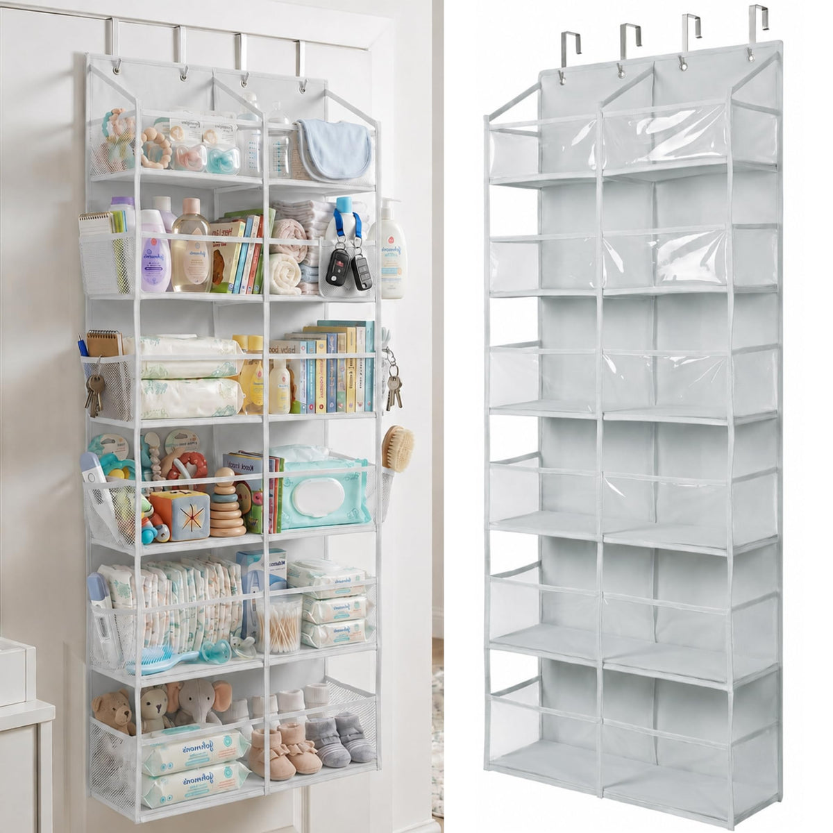 HOMELUX THEORY Over the Door Organizer, 6-Tier, 100D Fabric, Ivory 1pc