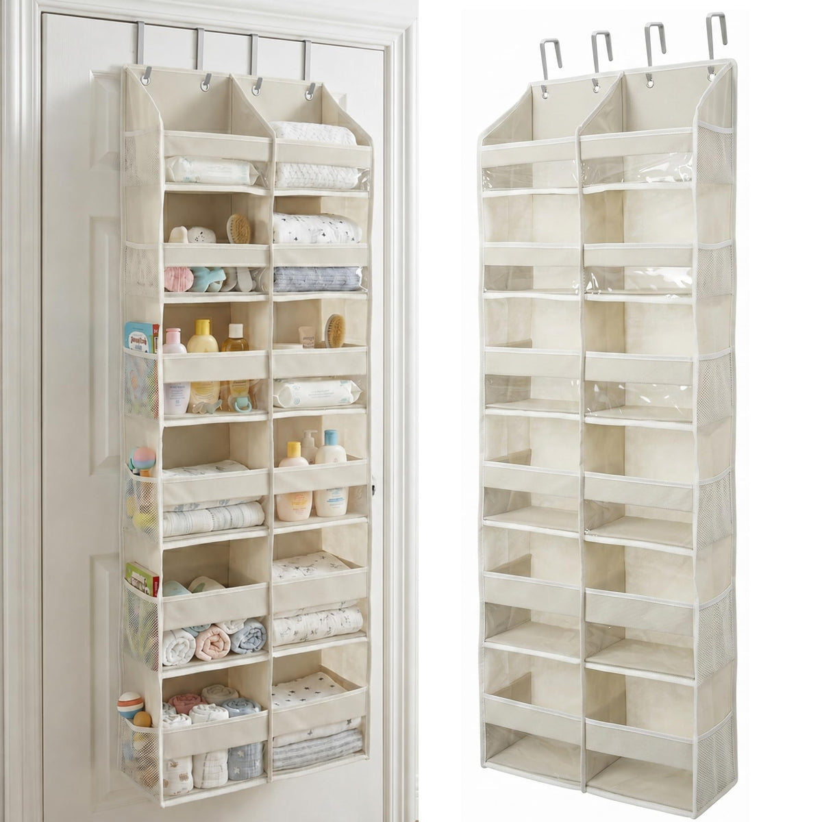 HOMELUX THEORY Over the Door Organizer, 6-Tier, 100D Fabric, Ivory 1pc