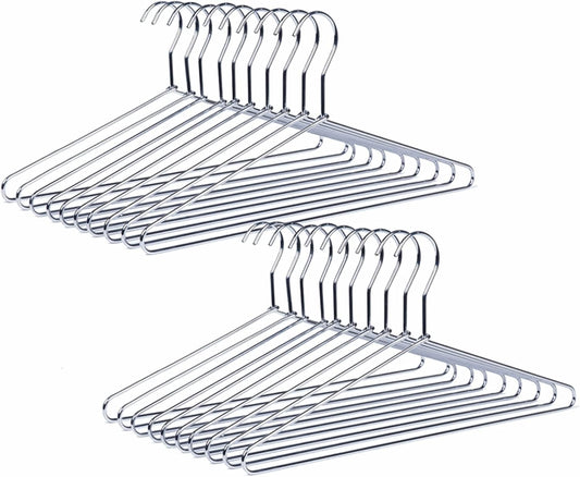 Amber Home 30 Pack Heavy Duty Metal Coat Hangers, Smooth Chrome Hangers