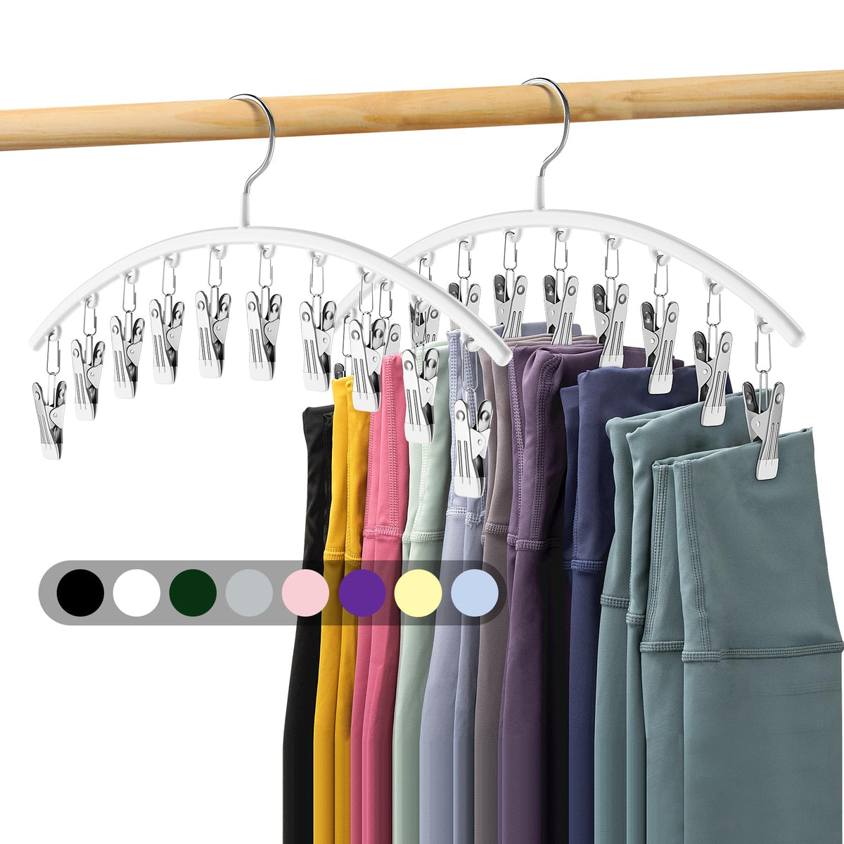 Volnamal Legging Organizer for Closet,2 Pack Metal Yoga Pants Hangers w/10 Clips Hold 20 Leggings,Space Saving Hanging Closet Organizer Clothes Hanger College Dorm Essentials Apartment Essential,Black