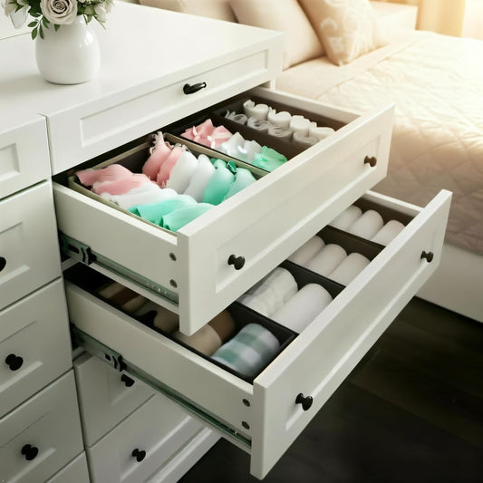 Bructhun Drawer Organizer Set of 4- Fabric Storage Bins for Clothes, Underwear, Socks & Bras - 11" Dresser Dividers for Bedroom Closet