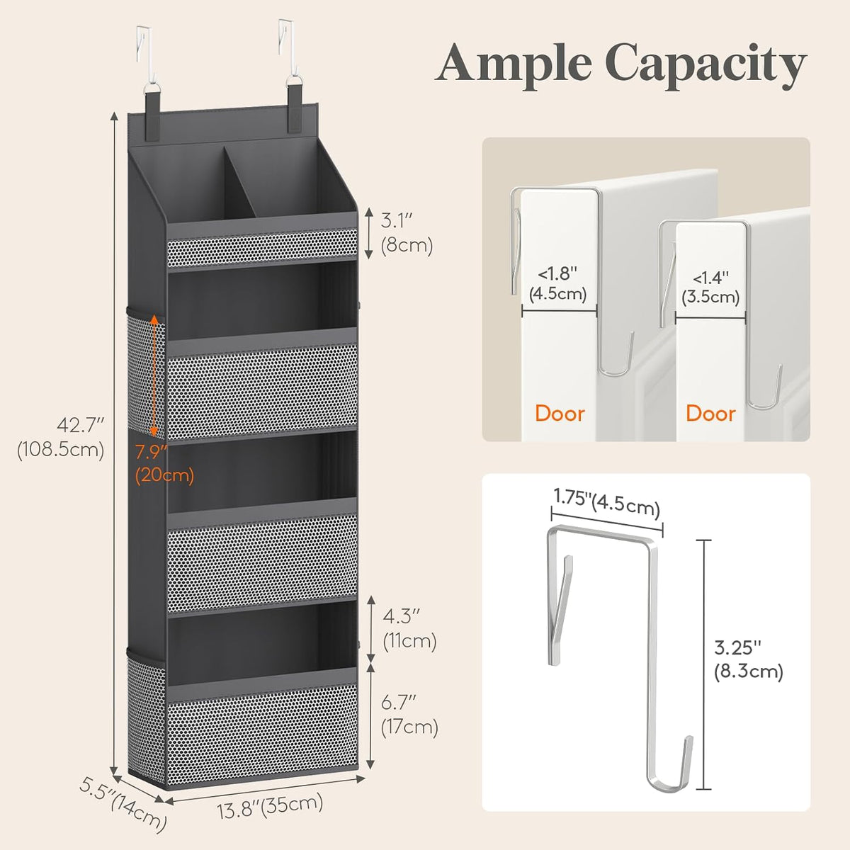 Lifewit 4 Tier Over the Door Organizer, Diaper Hanging Storage, Gray