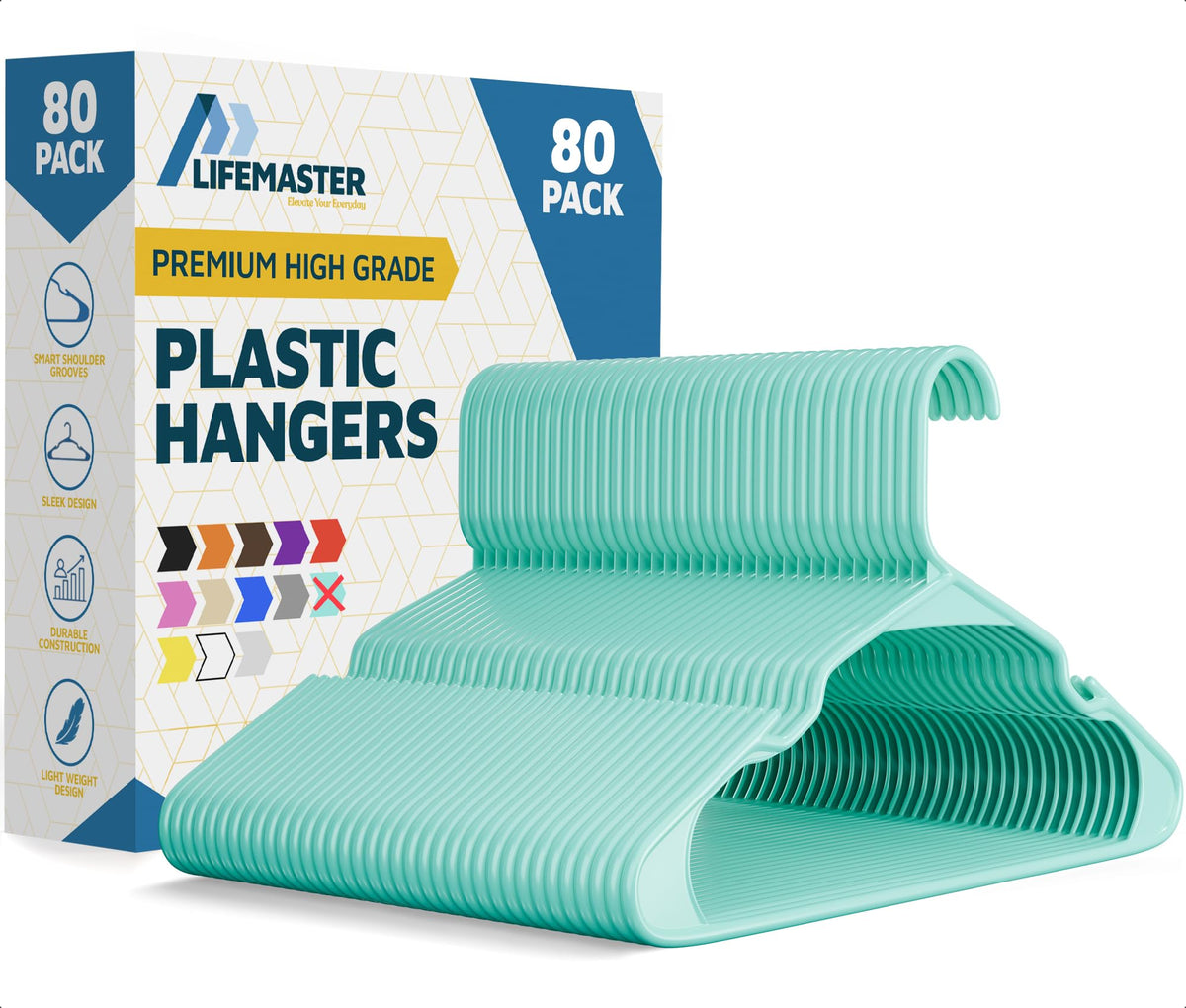 Lifemaster Plastic Clothes Hanger Set - 30 Pieces Versatile, Lightweight, Space-Saving, Non-Slip, Slim Designed, Dry and Wet Clothes Hanger Set - White