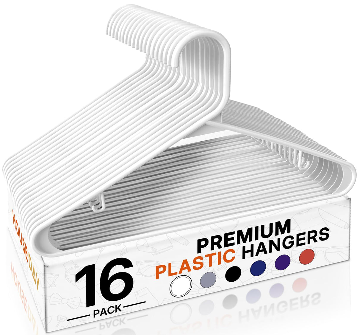 HOUSE DAY Black Plastic Hangers 16 Pack, Slim Space-Saving Clothes Hangers