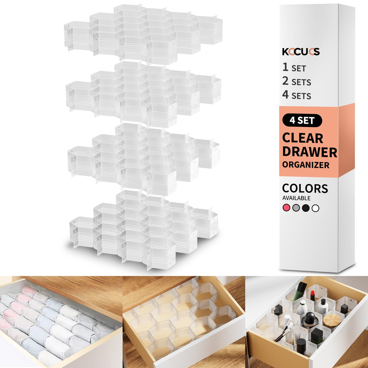 Honeycomb Separator Adjustable Drawer Organizer Divider for Underwear Belt-Scarf Socks Organizer (White(1pc))
