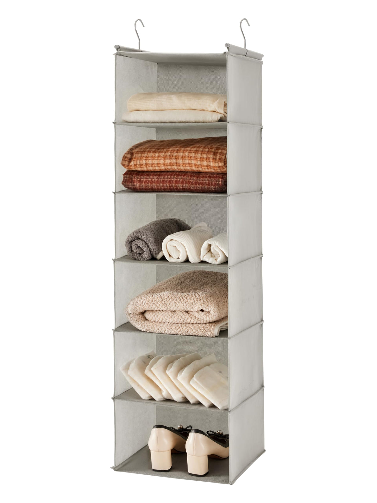 MAX Houser 6 Tier Shelf Hanging Closet Organizer with 2 Hooks, Beige