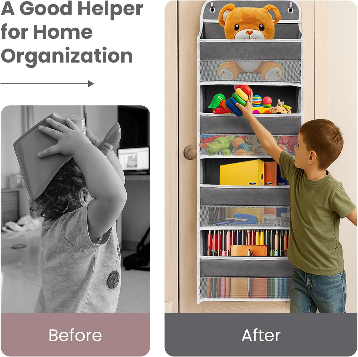 Over the Door Organizer 4 Shelves & 4 Side Pockets, Hanging Door Storage