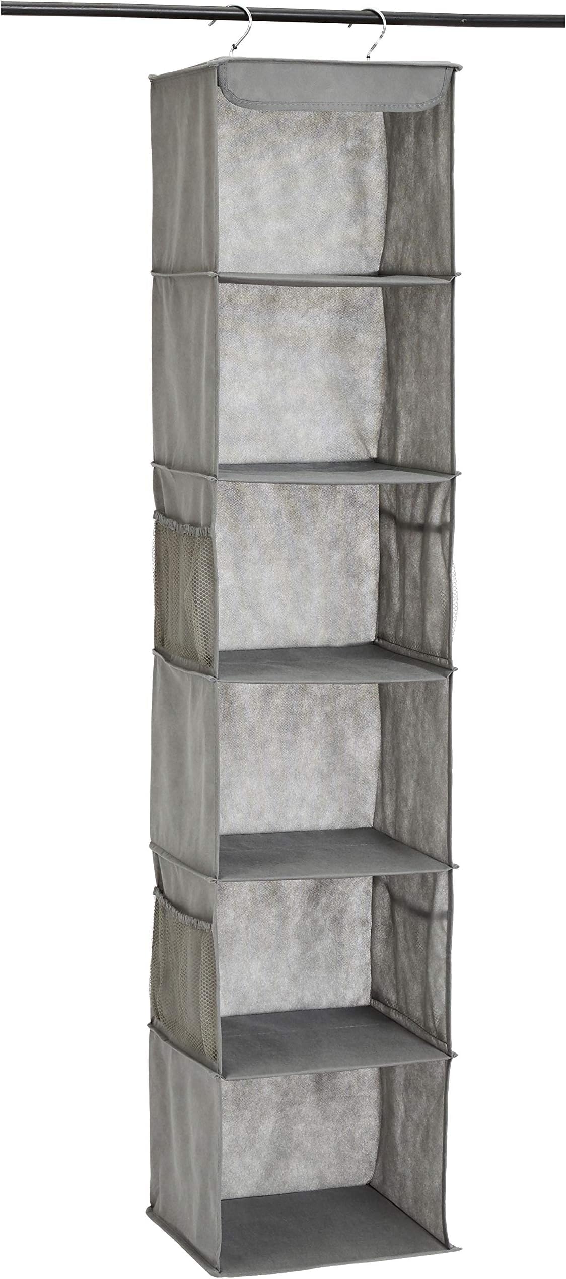 Amazon Basics 6-Tier Hanging Closet Shelf Organizer with Pockets, Clothes Storage for Sweaters and Clothing, 12" W x 9" L x 8.5" H, Grey