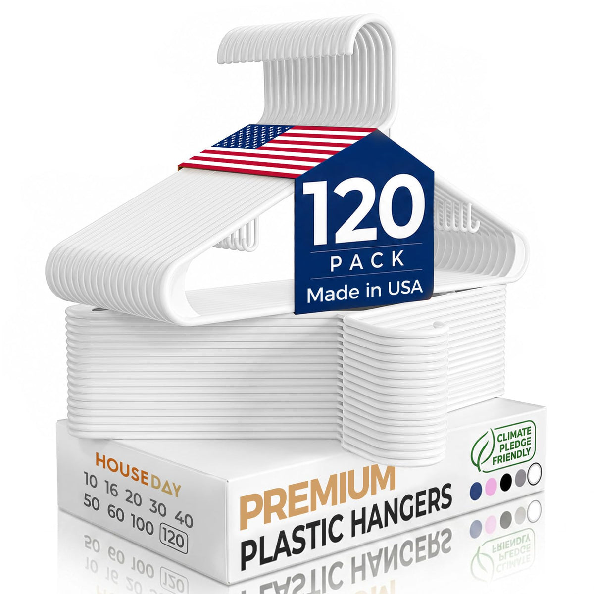 HOUSE DAY Black Plastic Hangers 16 Pack, Slim Space-Saving Clothes Hangers