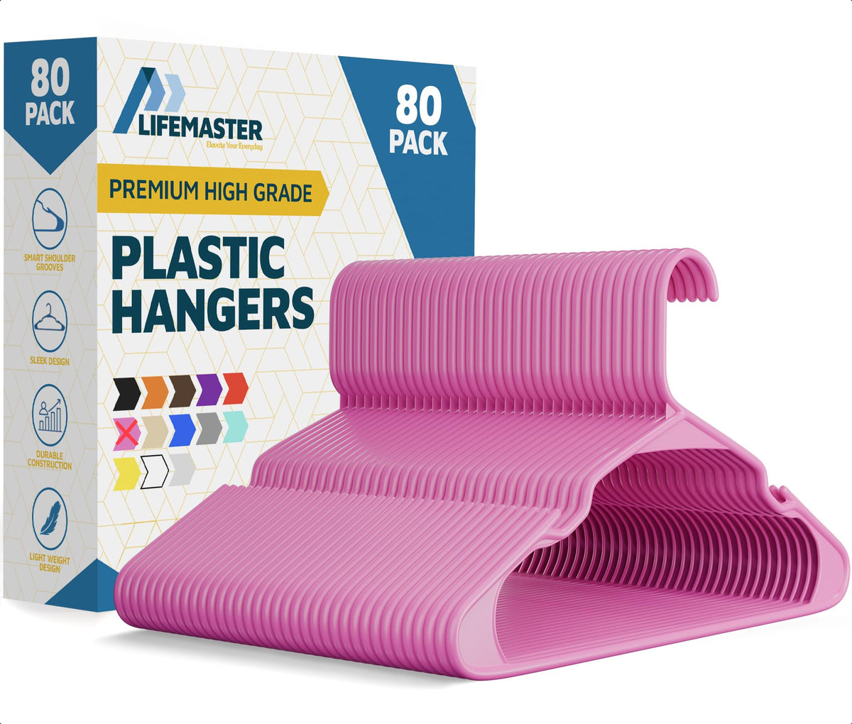 Lifemaster Plastic Clothes Hanger Set - 30 Pieces Versatile, Lightweight, Space-Saving, Non-Slip, Slim Designed, Dry and Wet Clothes Hanger Set - White
