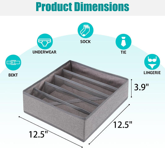 Drawer under Cabinet Clothes Organizer 5 Cell Foldable Storage Cubes Underwear Drawer Organizer Dividers Storage Boxes for Bra, Underwear（Grey）