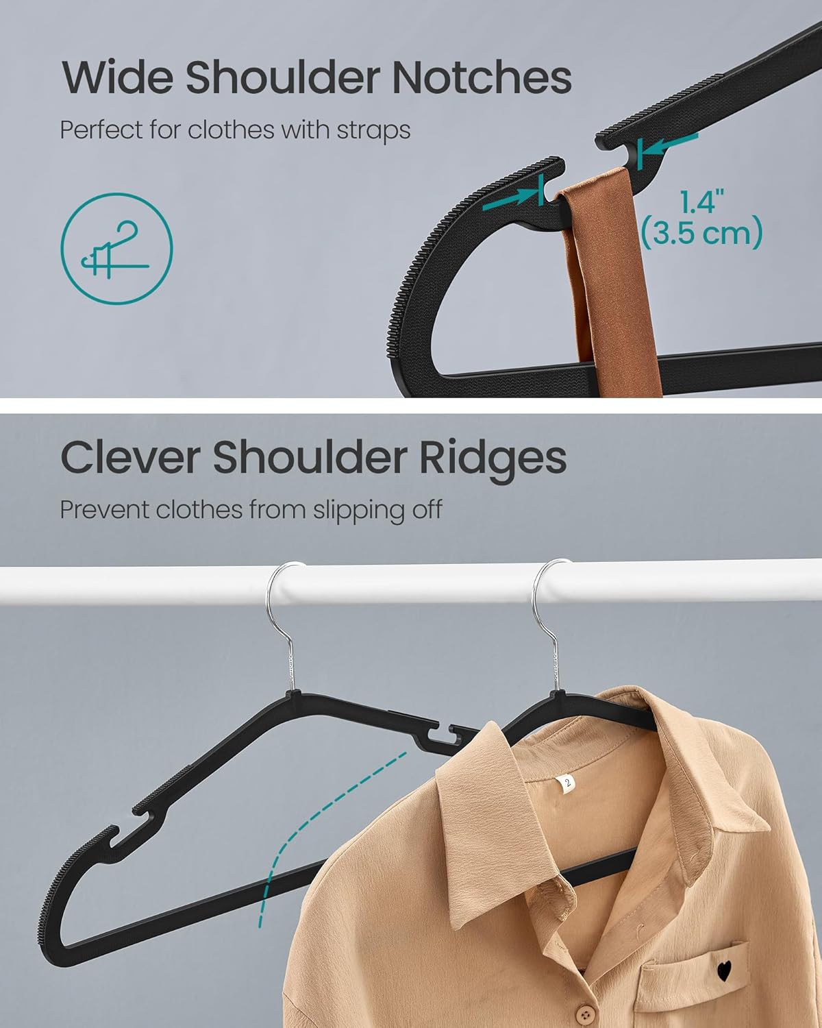 SONGMICS Plastic Hangers 50 Pack, Space-Saving Coat Hangers, 16.4 Inches