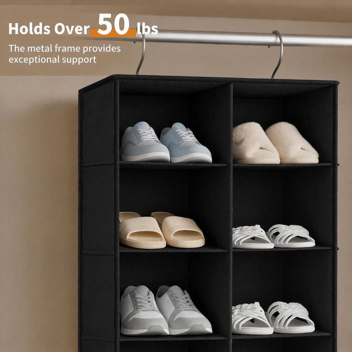 Hanging Shoe Organizer for Closet - 20 Wider Sections Closet Shoe Storage Rack, Sturdy Shoe Holder for Shoes Clothes Shirts, Reinforced Support Panels & Stainless Steel Frame