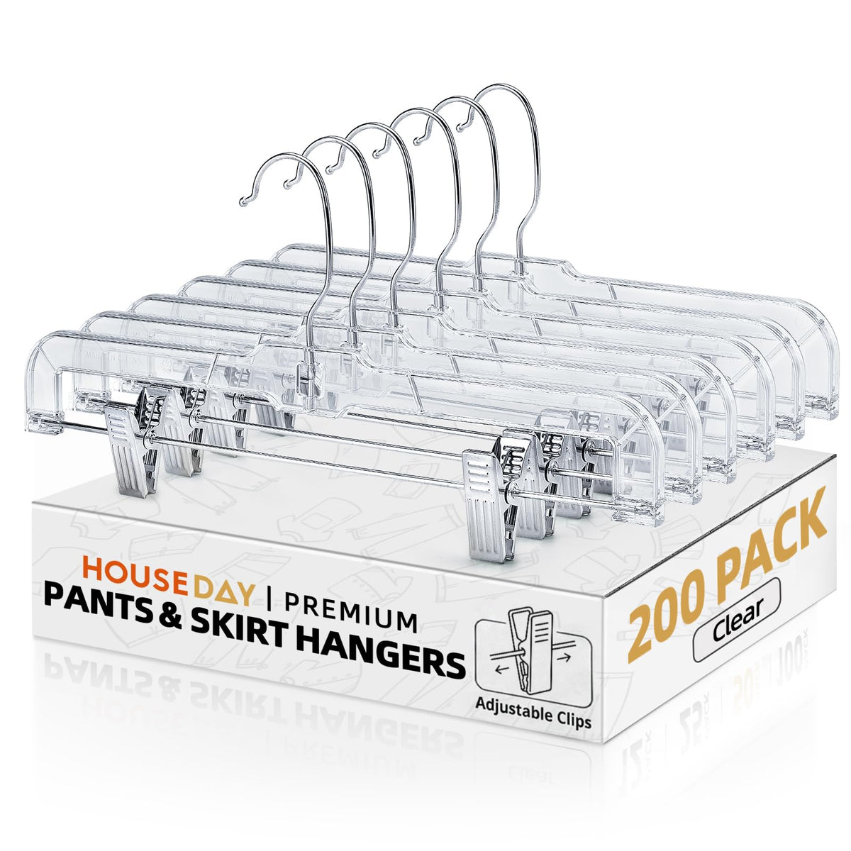 HOUSE DAY 14 Inch Clear Pants Hangers with Clips 12 Pack, Skirt Hangers