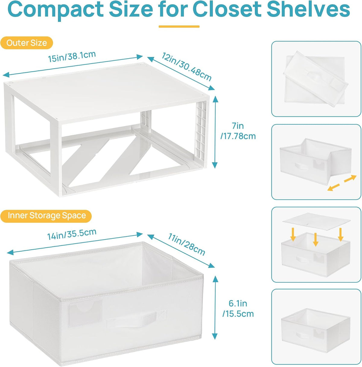 Vtopmart 2 Pack Closet Drawer Organizer, Stackable Fabric Drawers, White