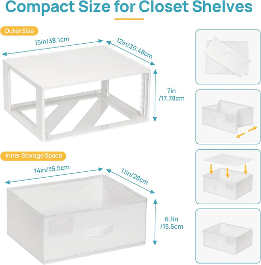 Vtopmart 2 Pack Closet Drawer Organizer, Stackable Fabric Drawers, White