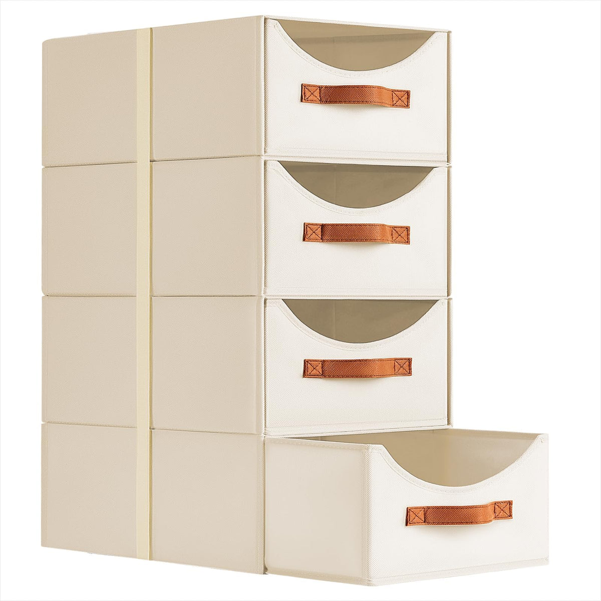 Homsorout Stackable Storage Drawers - Collapsible Storage Bins with Drawers, 4 Pack Closet Shelf Organizer Basket, Fabric Pull Out Organizer for Bedroom, Living Room, Dorm, Beige