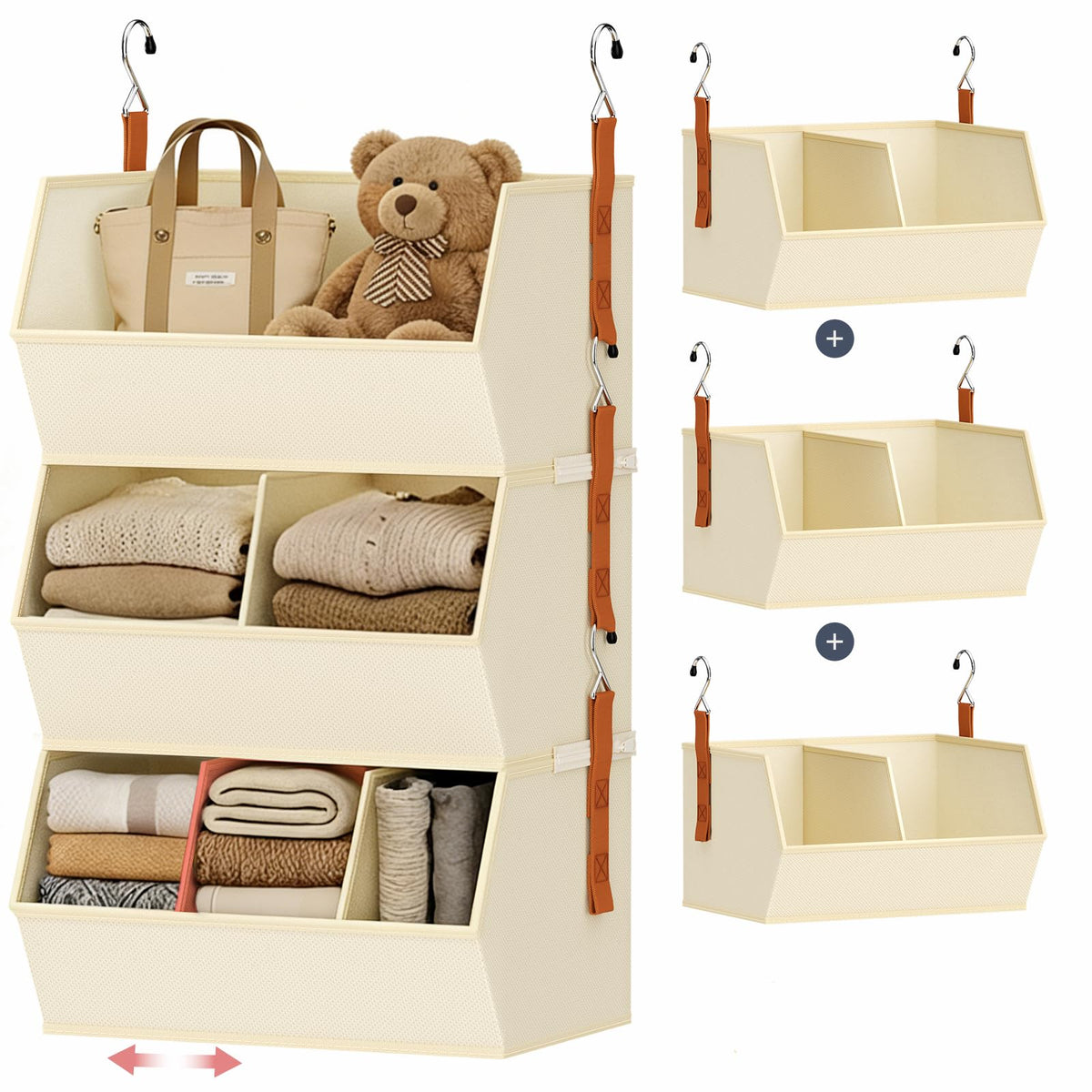 Hanging Closet Organizer Extra Large, Clothes Hanging Shelves for Closet with Divider, Collapsible Closet Storage System, Fabric Closet Hanging Organizer for Home, Dorm, Rv, ,Handbags, Underwear, Sock