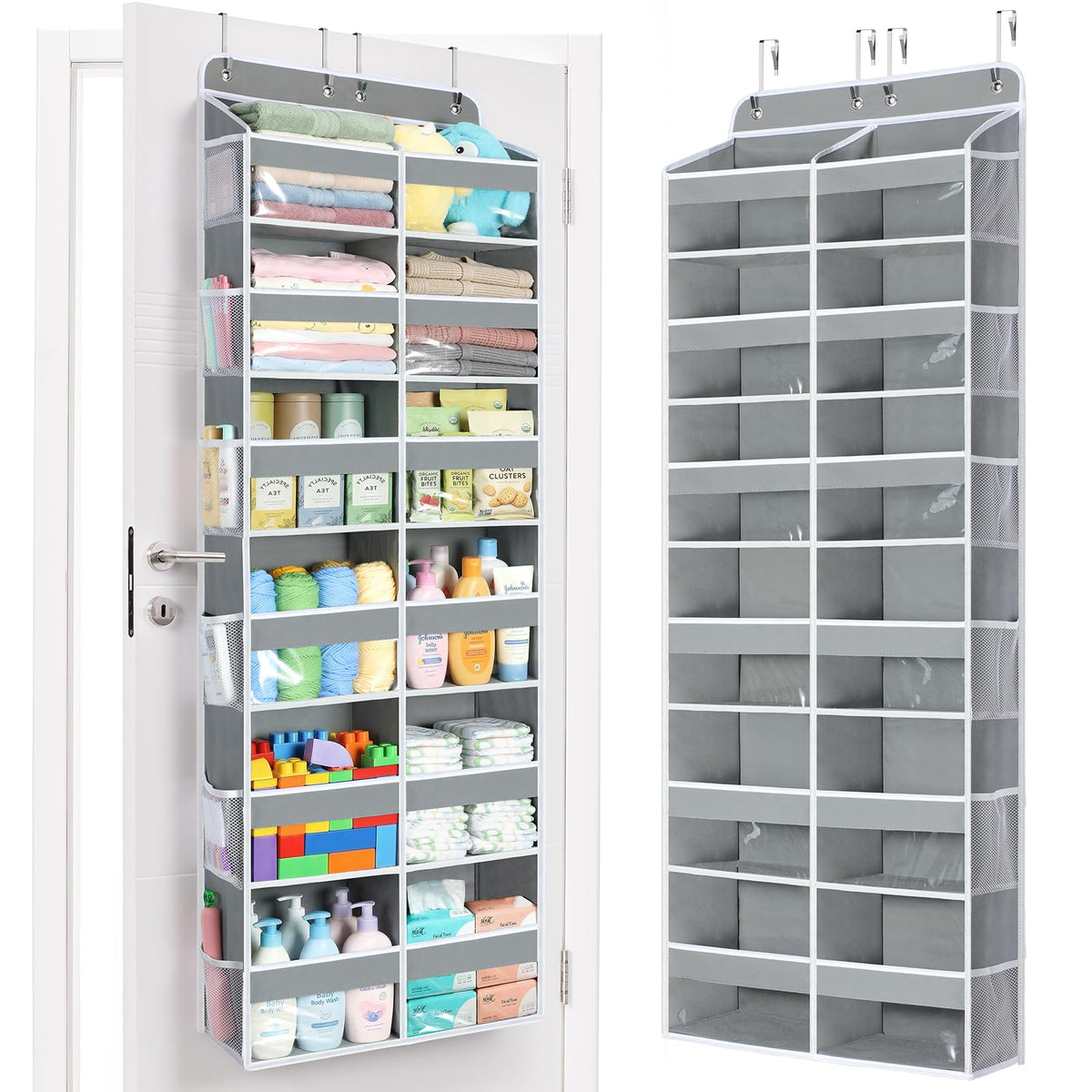 Yecaye Over The Door Organizer, 5 Tier Extra Large Behind Door Storage of 10 Compartments, 80lbs Heavy Duty Door Organizer Hanging with Clear Window for Closet Bedroom Pantry Bathroom, Grey